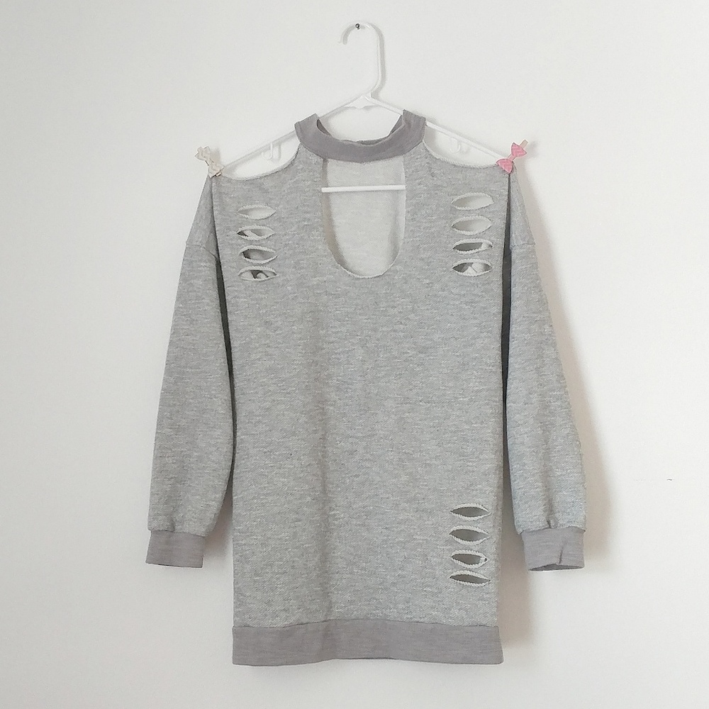 Distressed Grunge Cutout Sweatshirt
